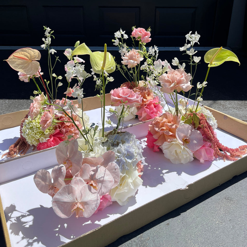 four small floral clouds pastel