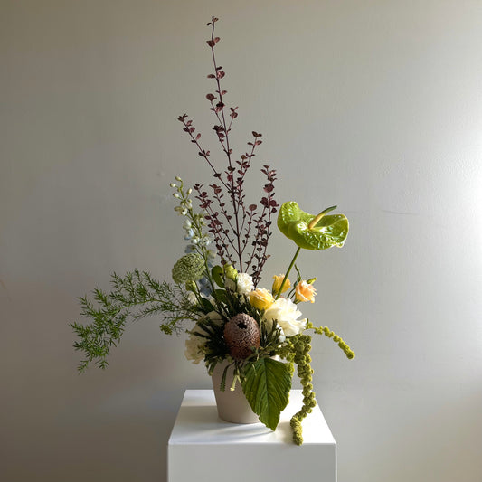 native vase arrangement florist pick